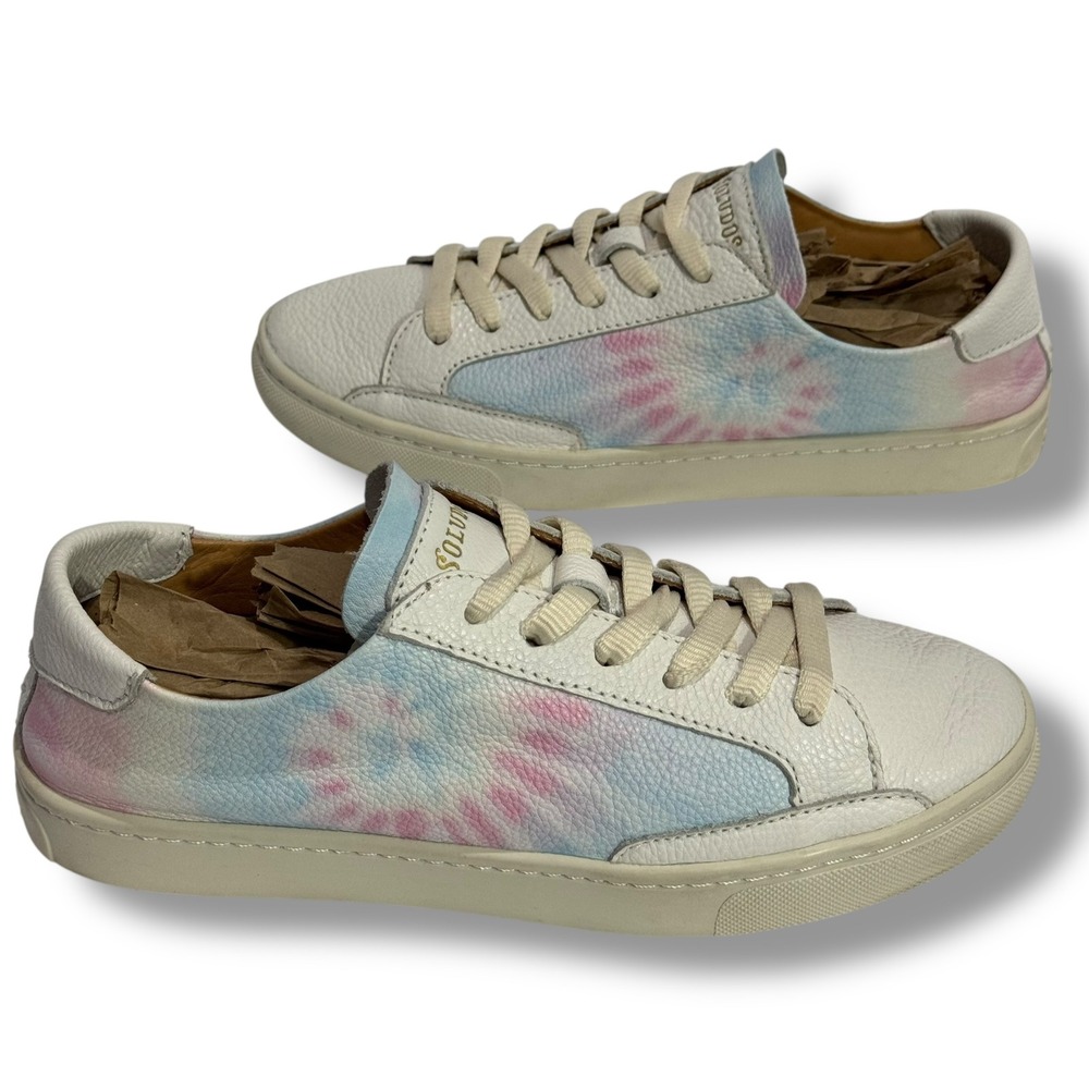 Soludos Tie Dye Ibiza Sneakers White Multicolor Leather 7.5